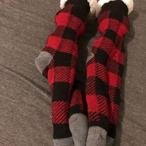 NWT Red & Black Plaid Fuzzy Socks